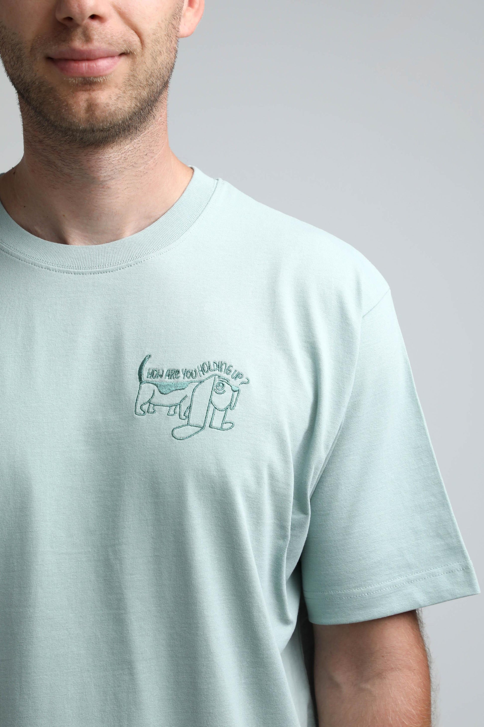 S available only | How are you holding up? | Heavyweight T-Shirt with embroidered dog. Oversized | Unisex - premium dog goods handmade in Europe by animalistus