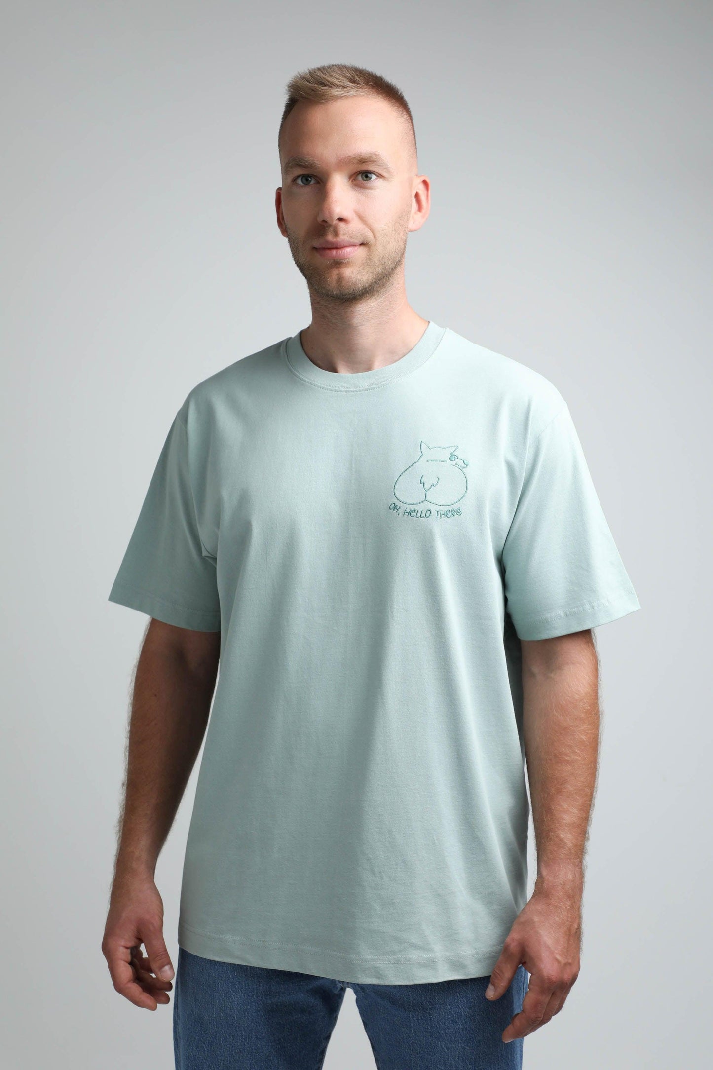 XL available only | Oh, hello there! | Heavyweight T-Shirt with embroidered dog. Oversized | Unisex | animalistus