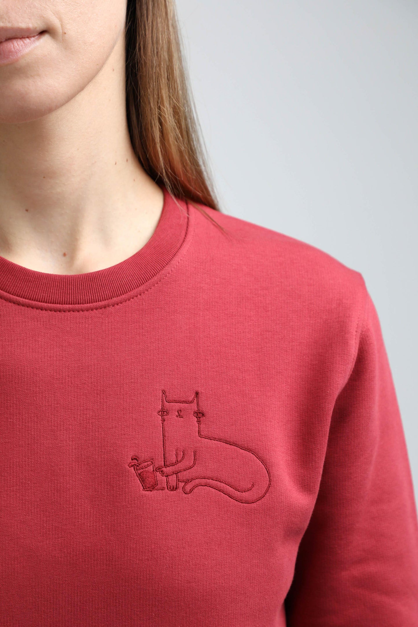 S available only | Cat | Crew neck sweatshirt with embroidered cat. Regular fit | Unisex - premium dog goods handmade in Europe by animalistus