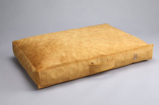 Dog cushion bed | 2-sided | AMBER YELLOW - premium dog goods handmade in Europe by animalistus