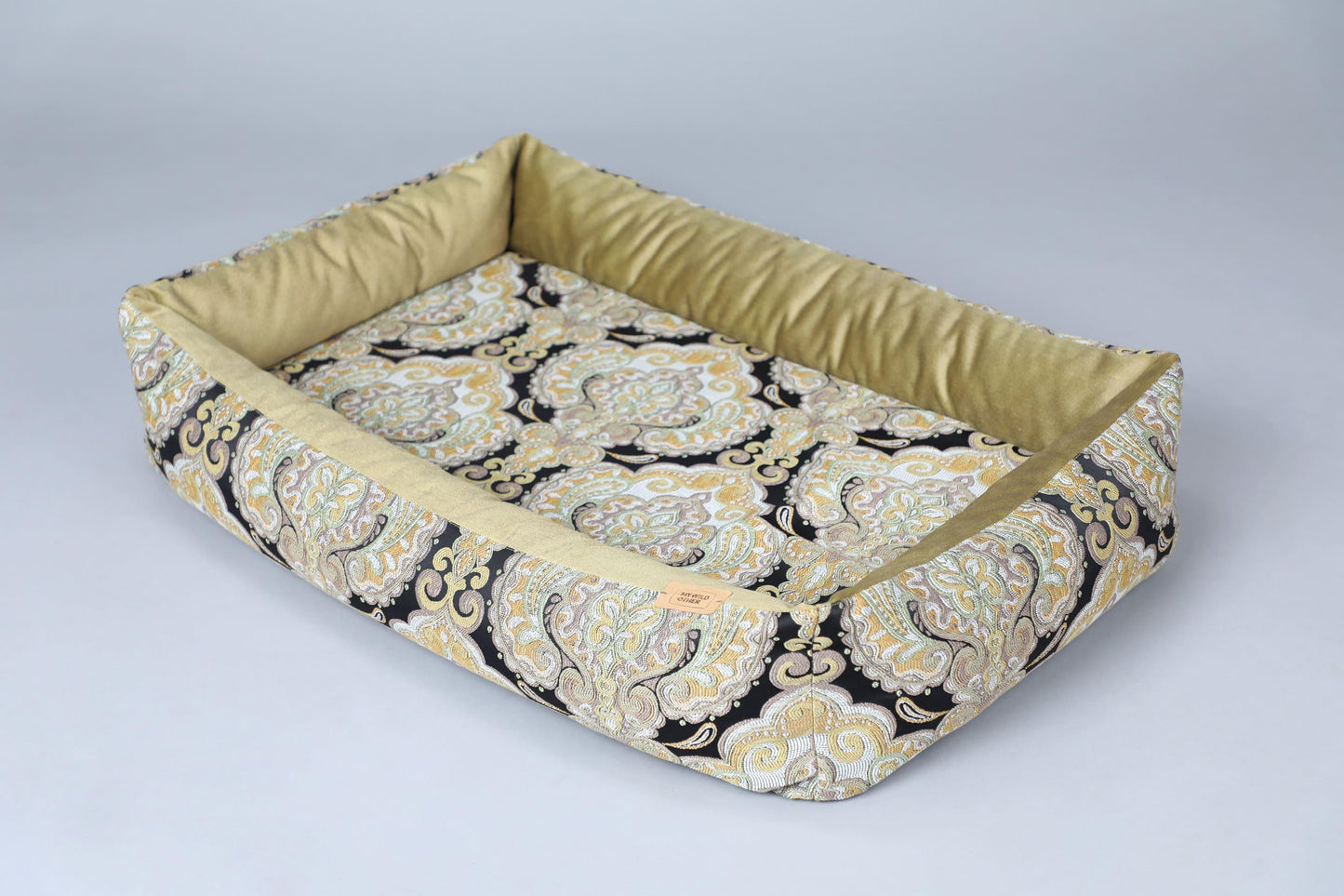 2-sided bohemian style dog bed. DARK KHAKI - premium dog goods handmade in Europe by animalistus