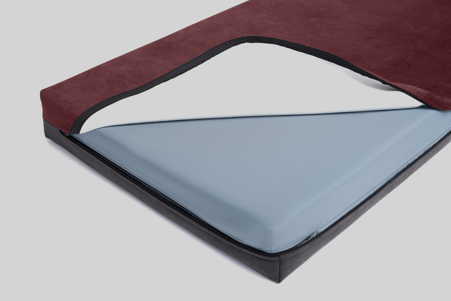 Transformer dog bed | ComfySupport+ | 2-sided | WINE RED+STEEL GREY | animalistus