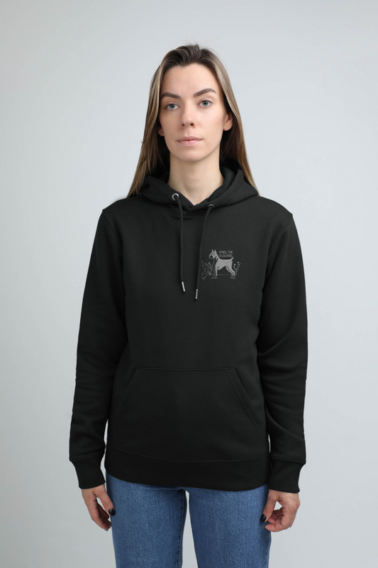 Smell the flowers | Hoodie with embroidered dog. Regular fit | Unisex - premium dog goods handmade in Europe by animalistus