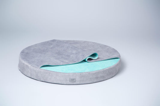 Cozy cave dog bed | GREY+MINT - premium dog goods handmade in Europe by animalistus