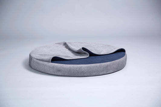 Cozy cave dog bed | STEEL GREY+NAVY BLUE - premium dog goods handmade in Europe by animalistus