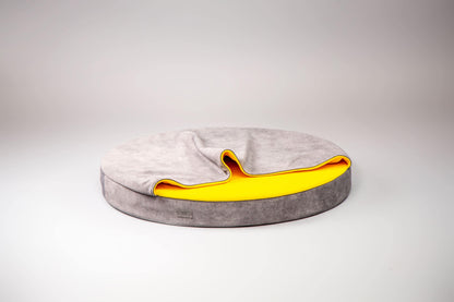 Cozy cave dog bed | STEEL GREY+YELLOW - premium dog goods handmade in Europe by animalistus