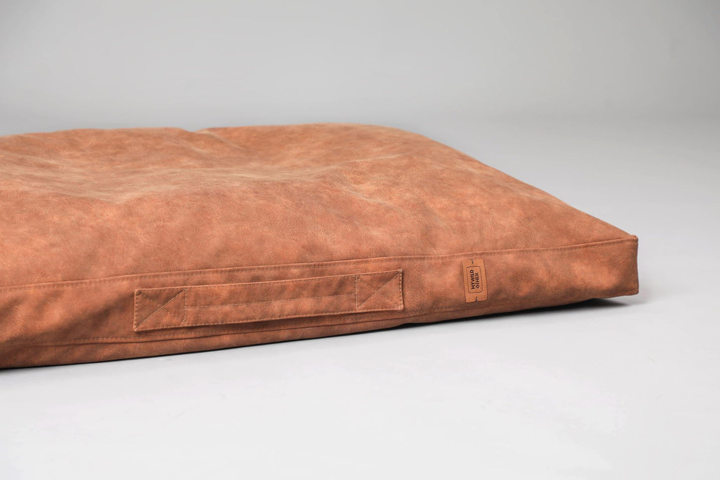 2-sided leather dog cushion bed. TAWNY BROWN - premium dog goods handmade in Europe by My Wild Other