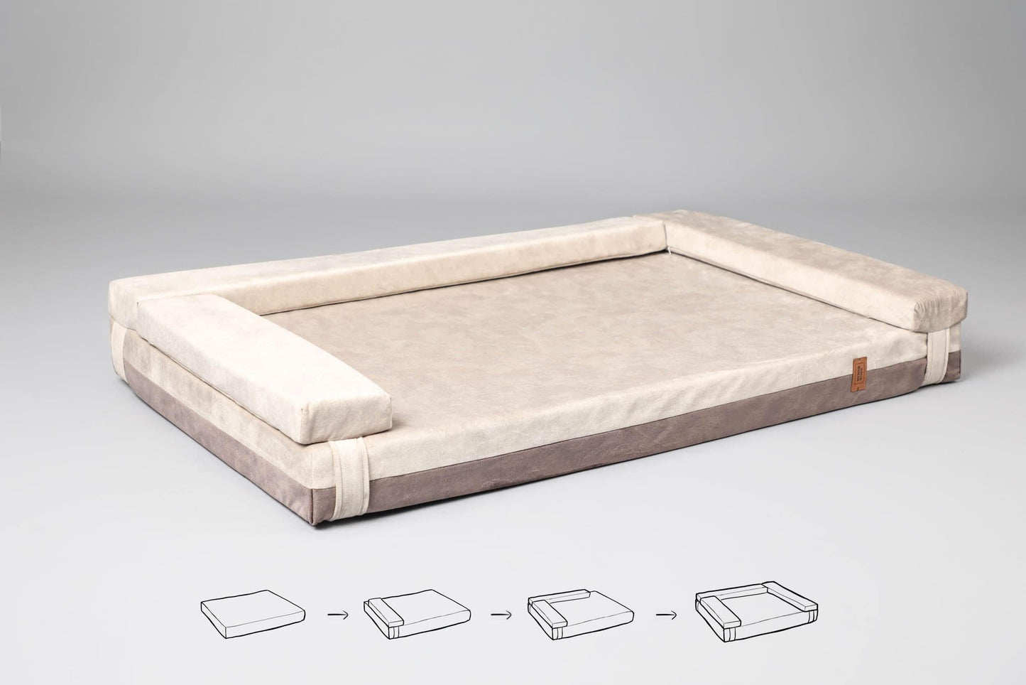 2-sided transformer dog bed. BEIGE+TAUPE - premium dog goods handmade in Europe by My Wild Other