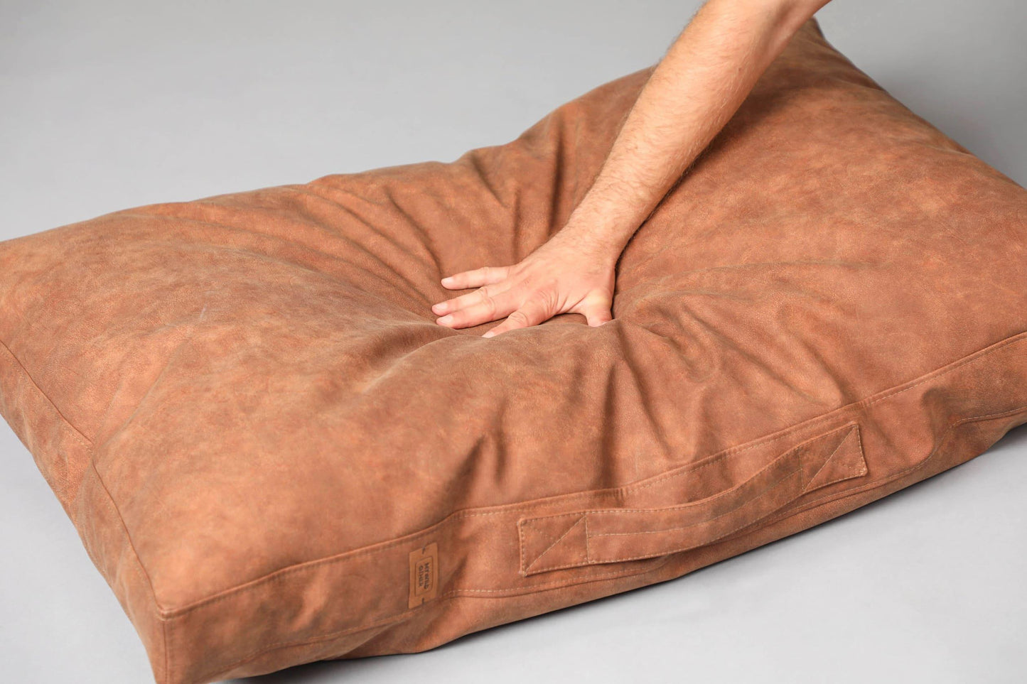 2-sided leather dog cushion bed. TAWNY BROWN - premium dog goods handmade in Europe by My Wild Other