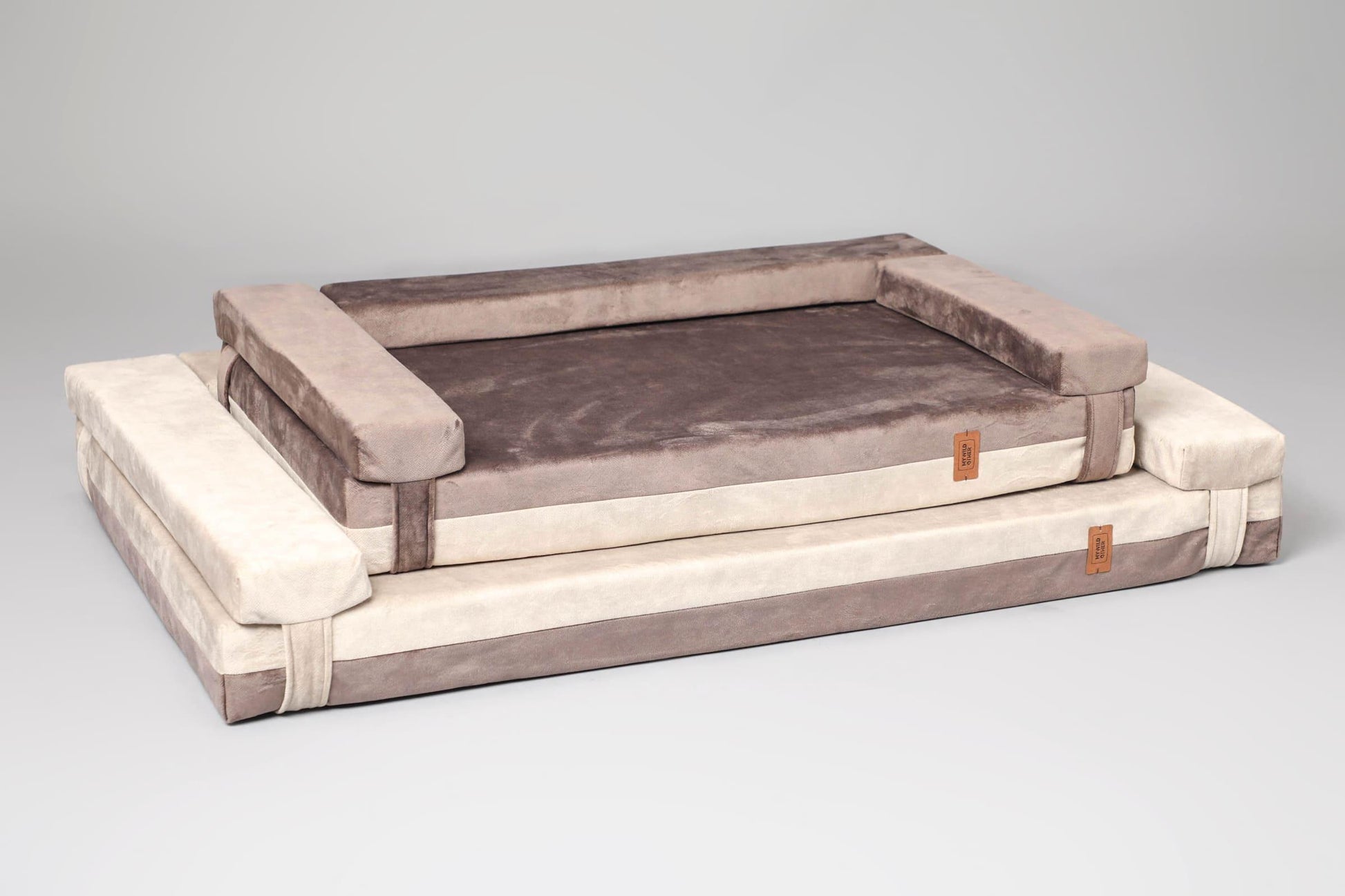 Transformer dog bed | Extra comfort & support | 2-sided | BEIGE+TAUPE - premium dog goods handmade in Europe by animalistus