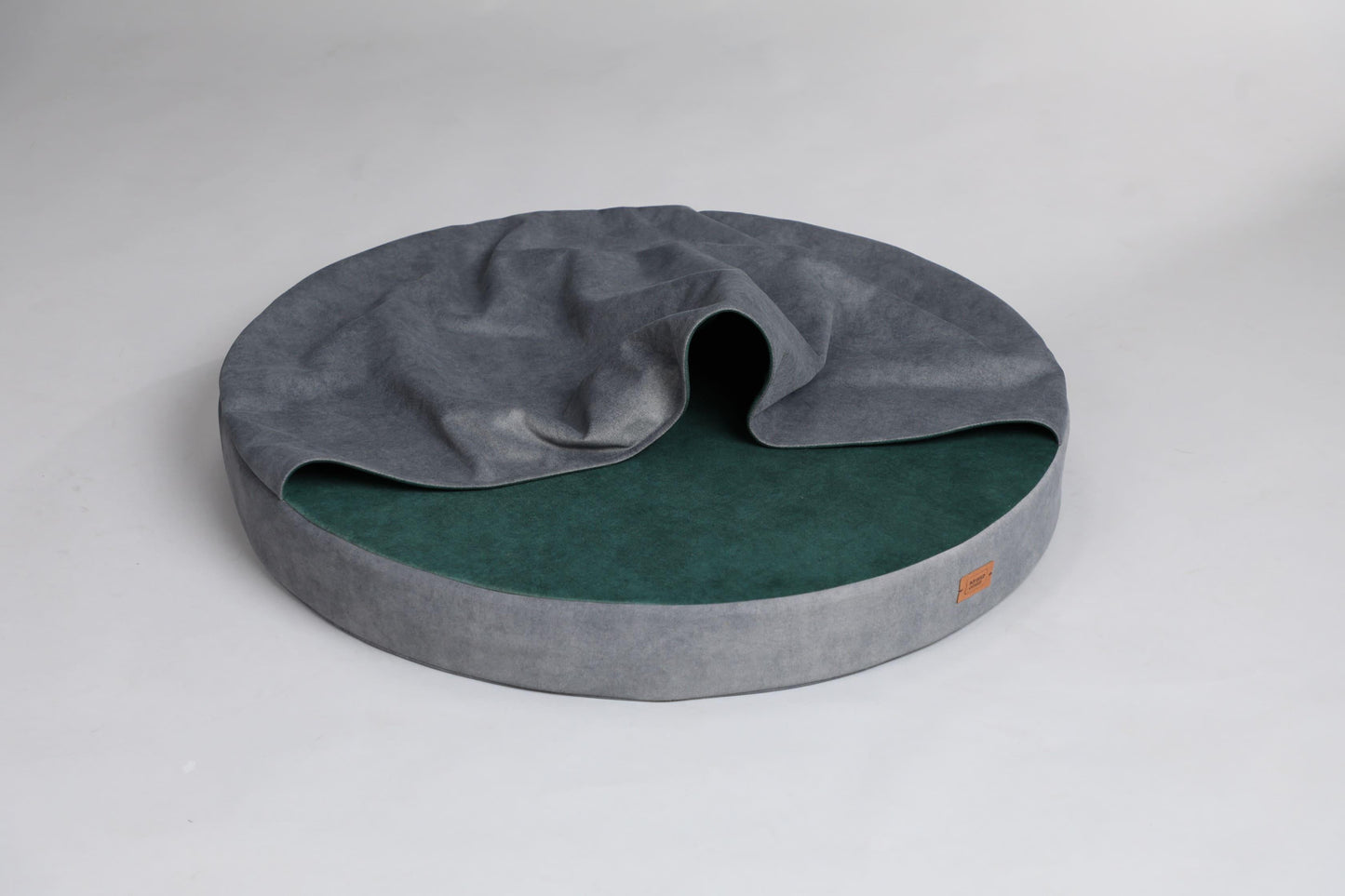 Cozy cave dog bed | STEEL GREY+MOSS GREEN - premium dog goods handmade in Europe by animalistus