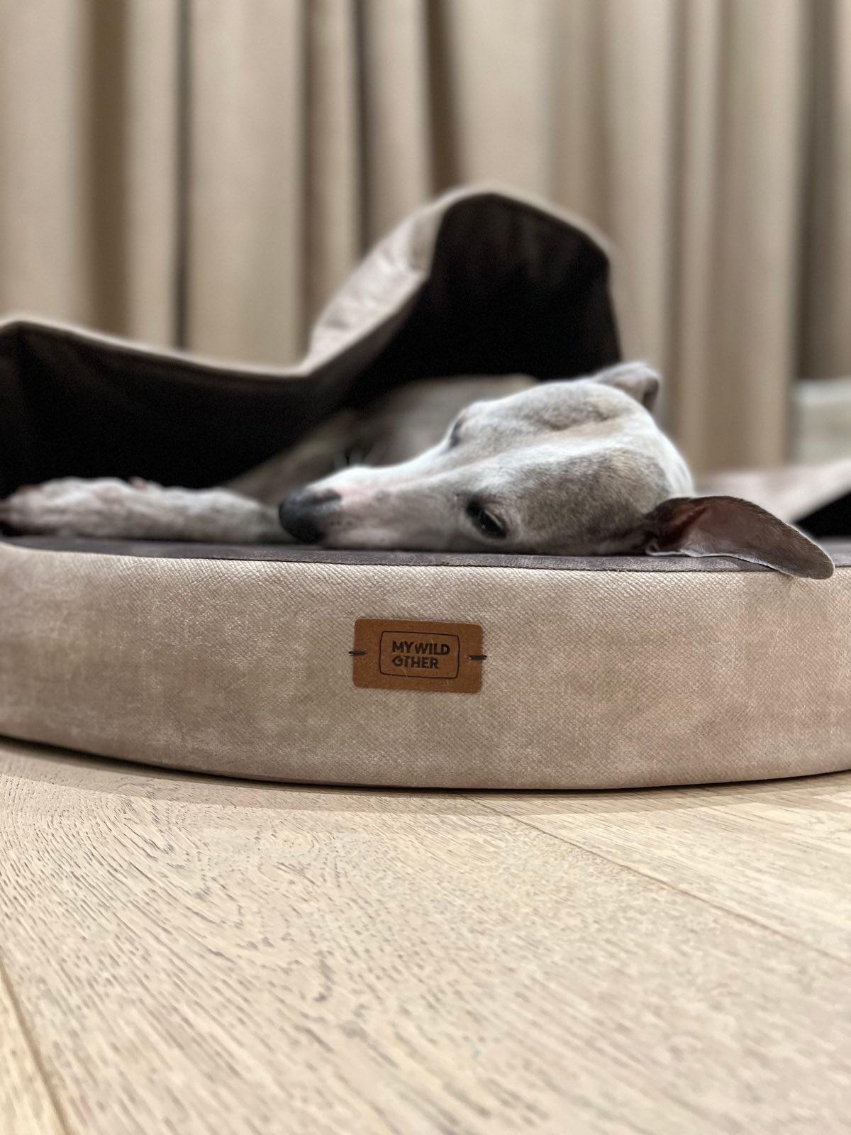 Cozy cave dog bed | BEIGE+TAUPE - premium dog goods handmade in Europe by animalistus