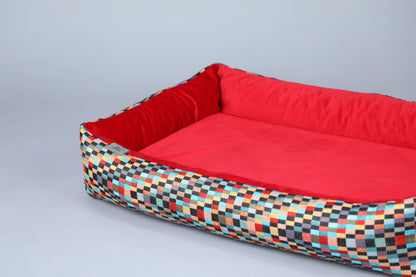 Modern dog bed with sides | 2-sided | CHECKERED + RED - premium dog goods handmade in Europe by animalistus