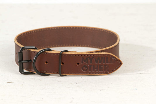 Handmade brown leather dog collar - premium dog goods handmade in Europe by animalistus