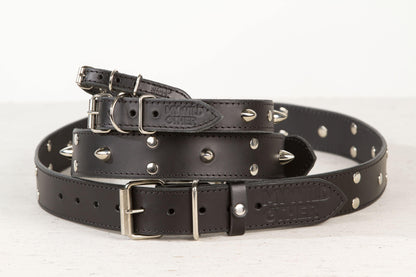 Handmade black leather STUDDED dog collar - premium dog goods handmade in Europe by animalistus