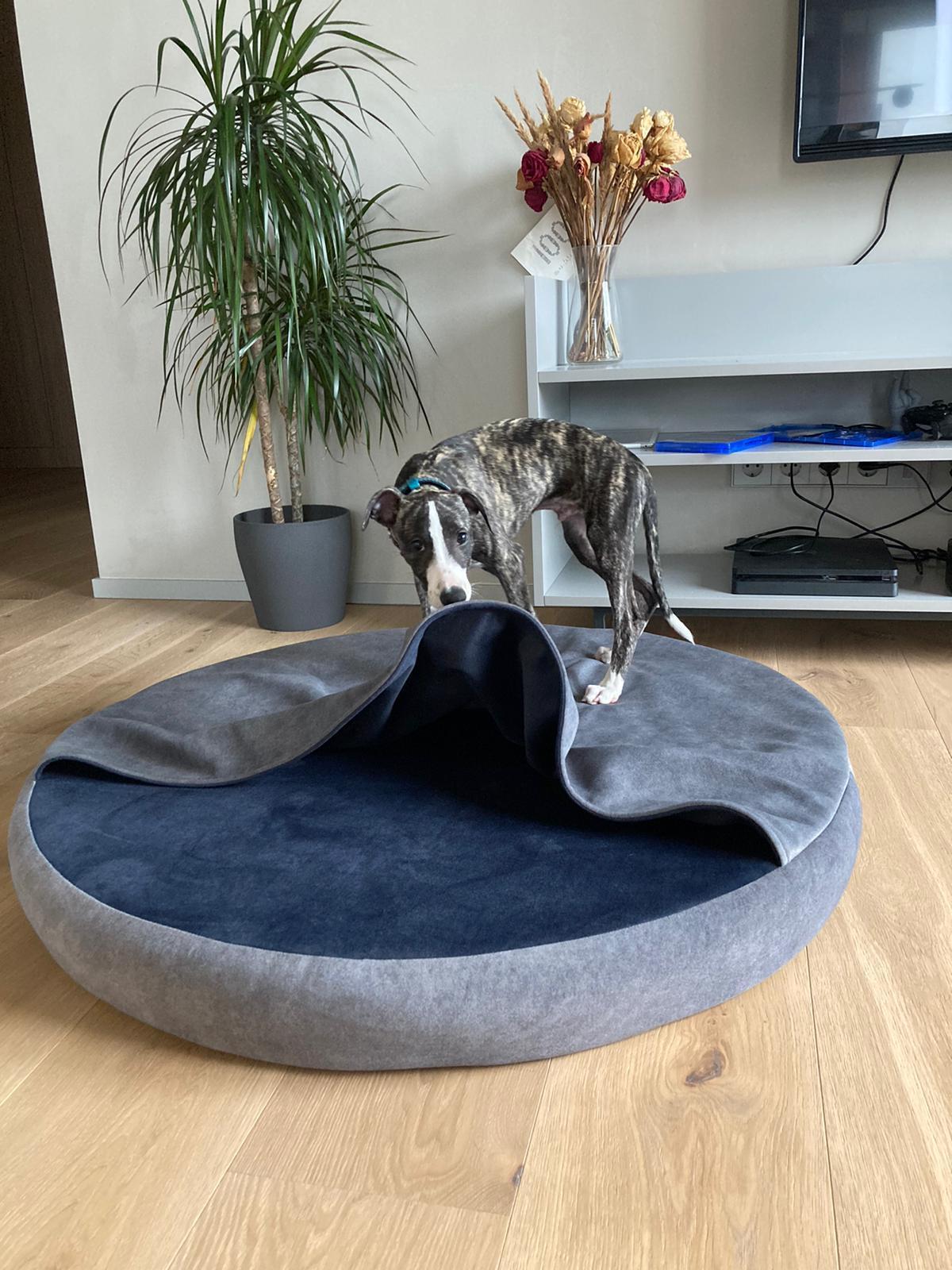 Cozy cave dog bed | STEEL GREY+NAVY BLUE - premium dog goods handmade in Europe by animalistus