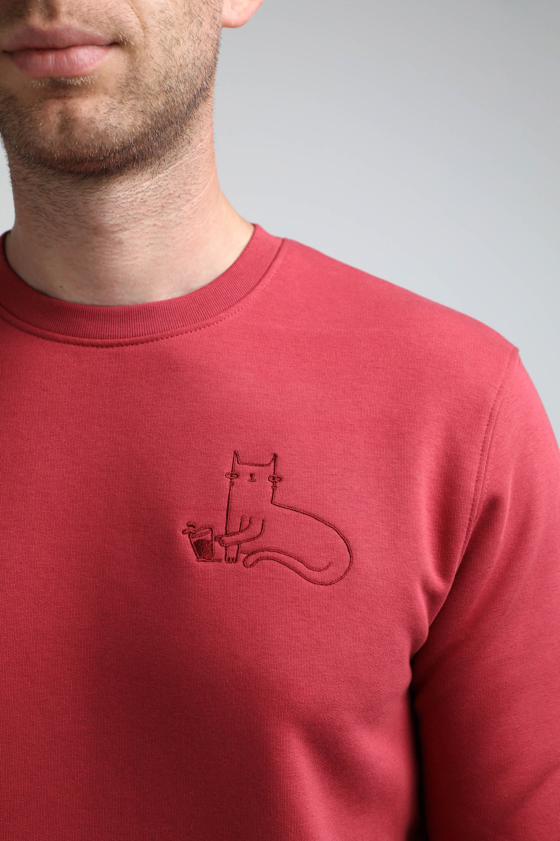 -25% | S available only | Cat | Crew neck sweatshirt with embroidered cat. Regular fit | Unisex - premium dog goods handmade in Europe by My Wild Other
