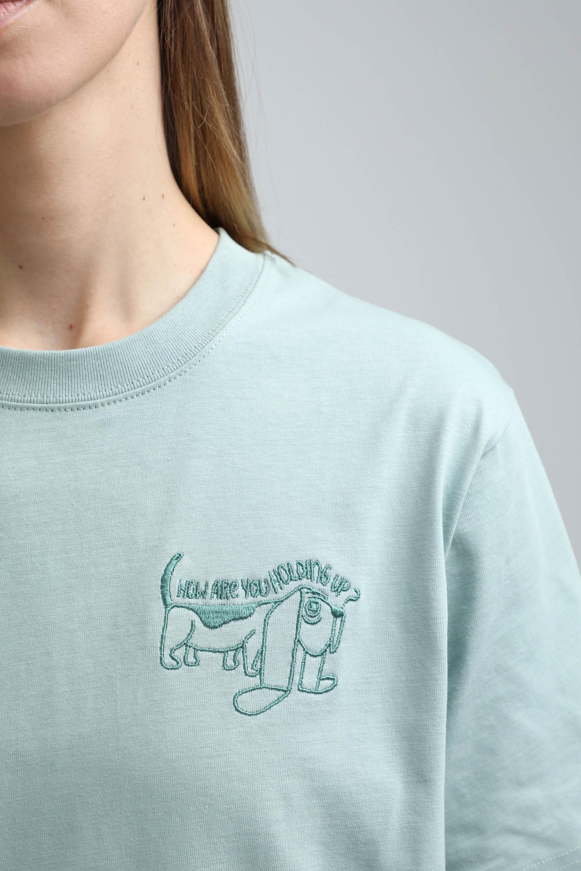 XL available only | How are you holding up? | Heavyweight T-Shirt with embroidered dog. Oversized | Unisex | animalistus