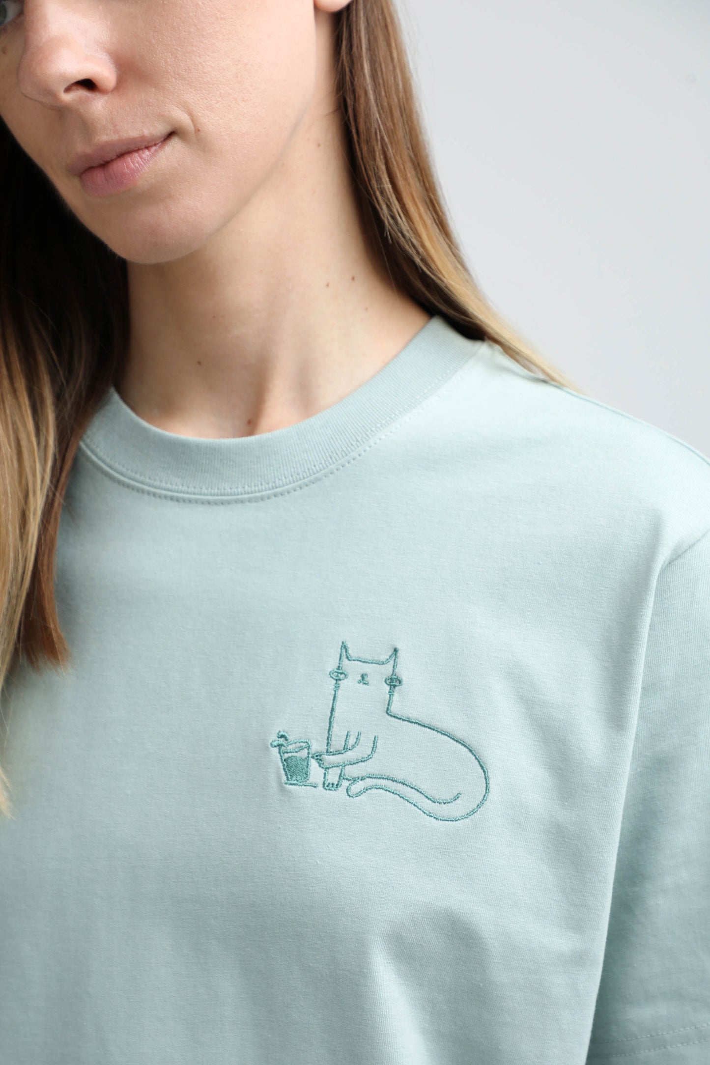-25% | XL available only | Cat | Heavyweight T-Shirt with embroidered cat. Oversized | Unisex - premium dog goods handmade in Europe by My Wild Other