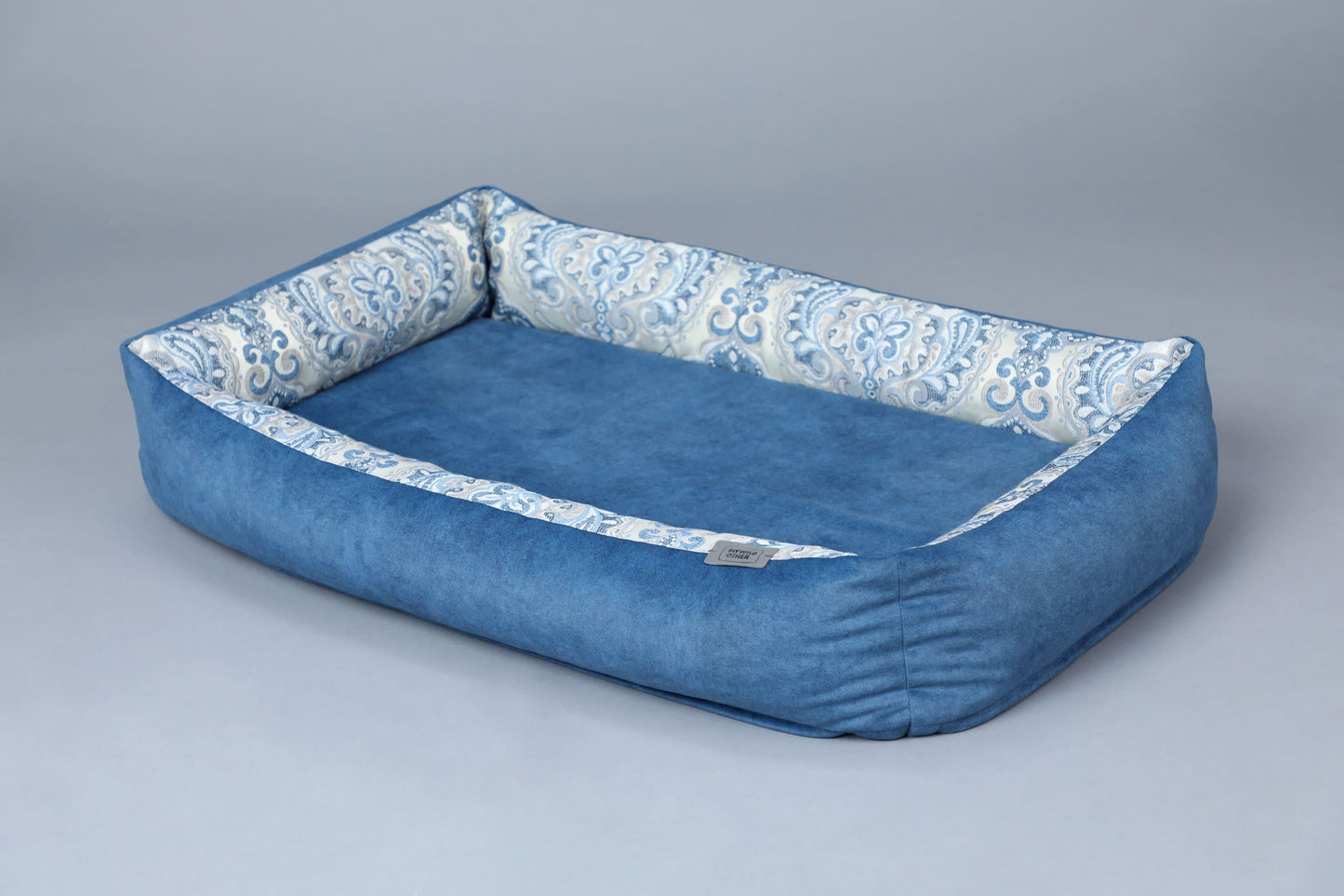 2-sided bohemian style dog bed. SAPPHIRE BLUE - premium dog goods handmade in Europe by animalistus