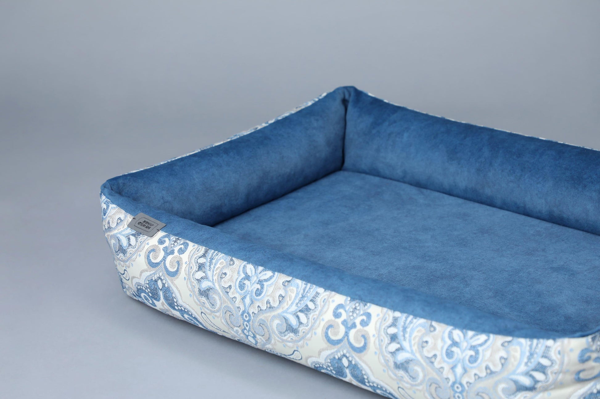 2-sided bohemian style dog bed. SAPPHIRE BLUE - premium dog goods handmade in Europe by animalistus