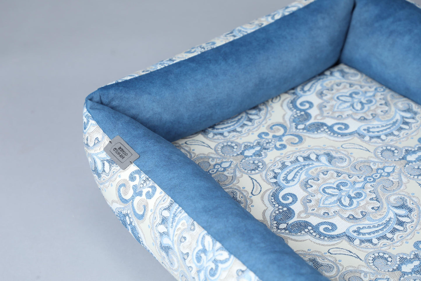 2-sided bohemian style dog bed. SAPPHIRE BLUE - premium dog goods handmade in Europe by animalistus