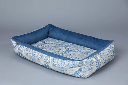 2-sided bohemian style dog bed. SAPPHIRE BLUE - premium dog goods handmade in Europe by animalistus