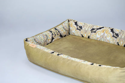 2-sided bohemian style dog bed. DARK KHAKI - premium dog goods handmade in Europe by animalistus