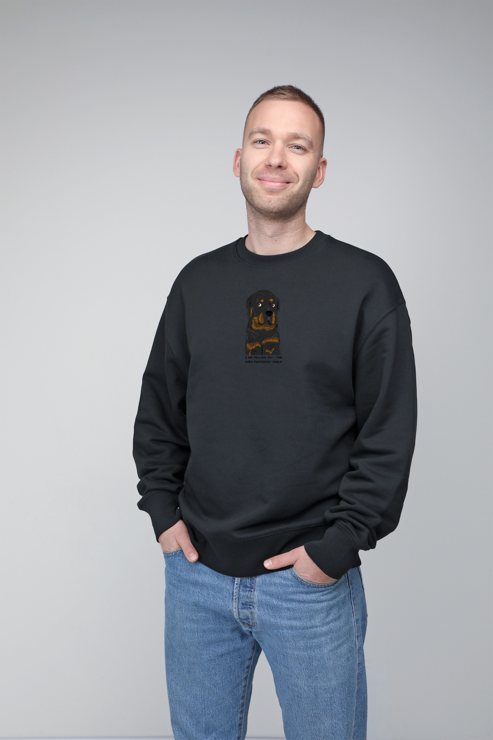 Sofa destroyer dog | Crew neck sweatshirt with dog. Oversize fit | Unisex | animalistus