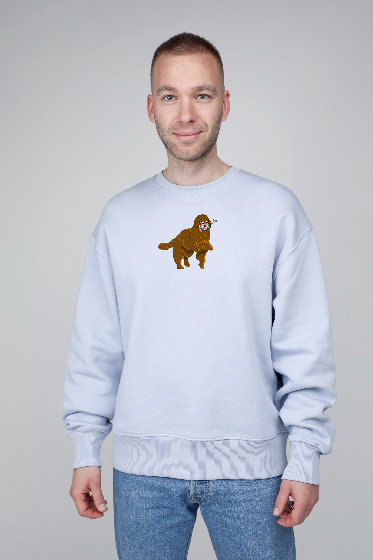 Giant dog with flowers | Crew neck sweatshirt with dog. Oversize fit | Unisex by My Wild Other