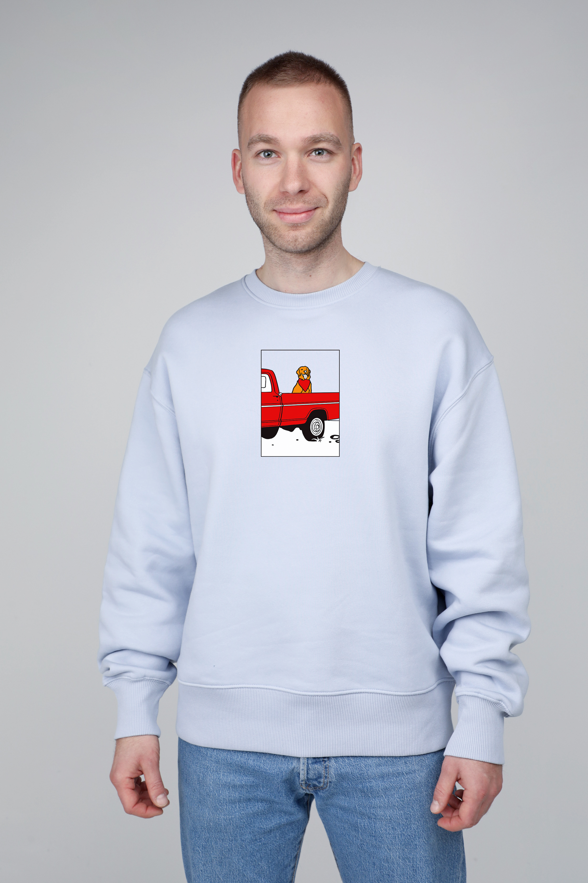 Pickup truck dog | Crew neck sweatshirt with dog. Oversize fit | Unisex - premium dog goods handmade in Europe by animalistus