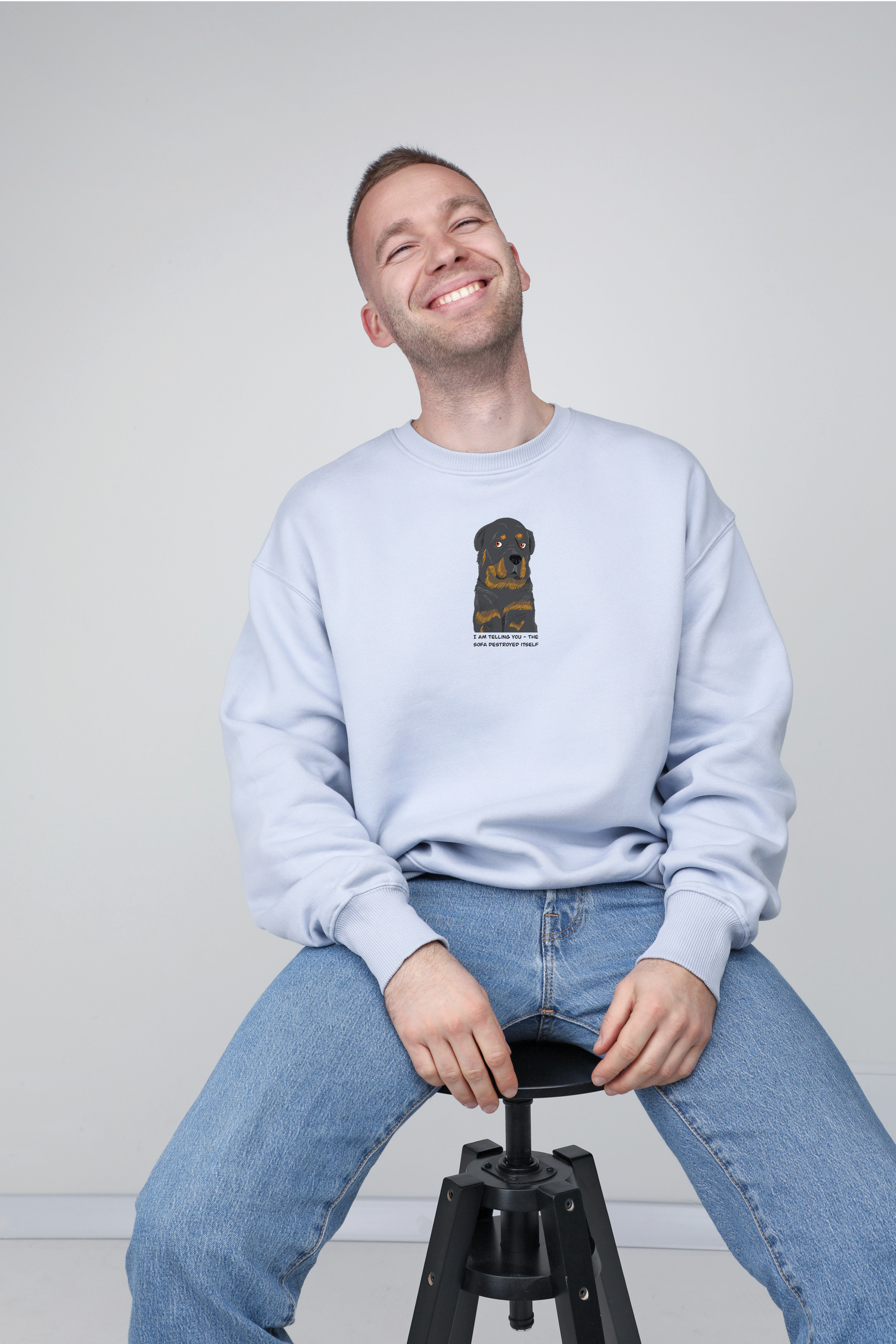 Sofa destroyer dog | Crew neck sweatshirt with dog. Oversize fit | Unisex | animalistus