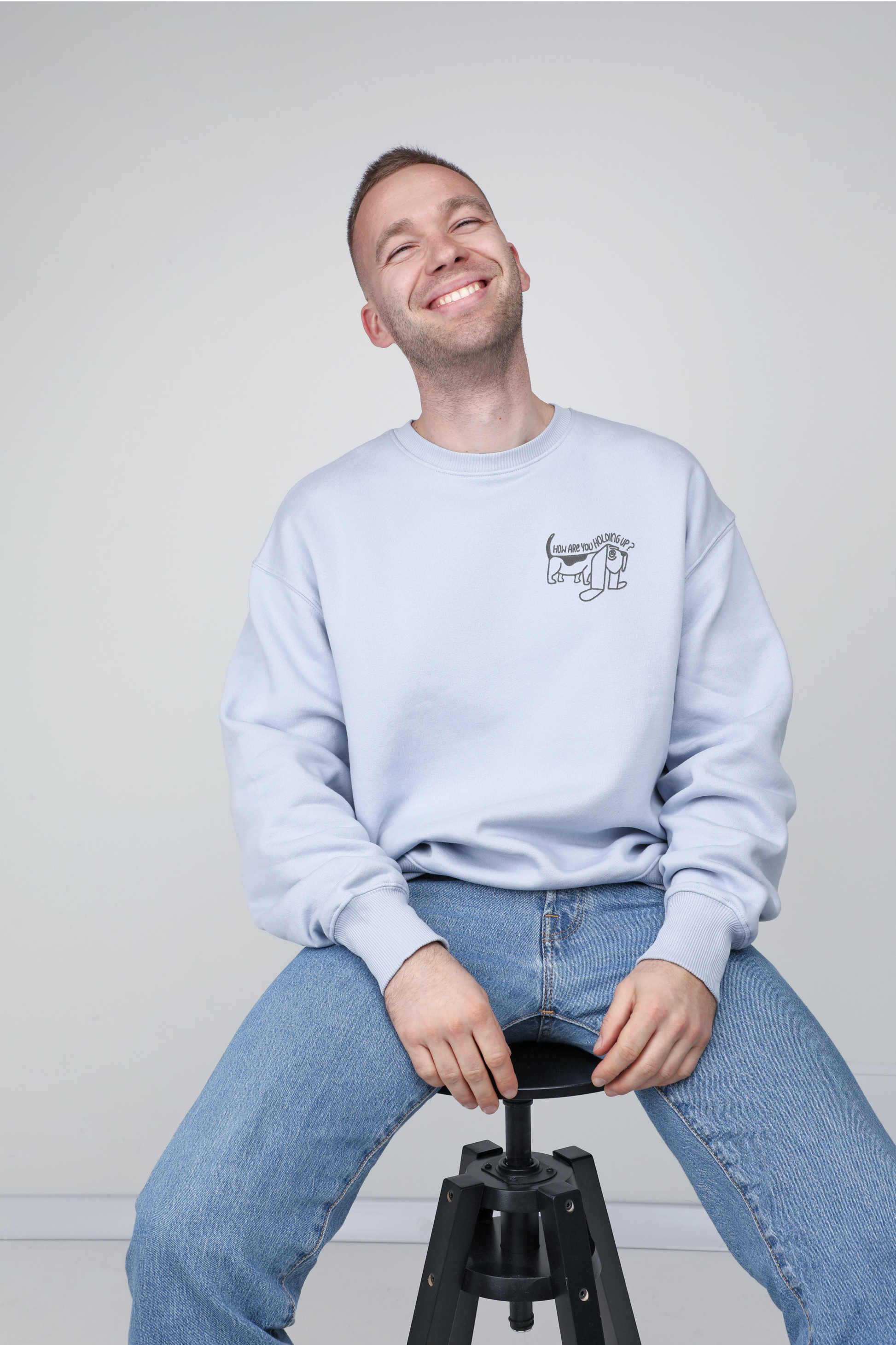 How are you holding up? | Crew neck sweatshirt with embroidered dog. Oversize fit | Unisex - premium dog goods handmade in Europe by animalistus