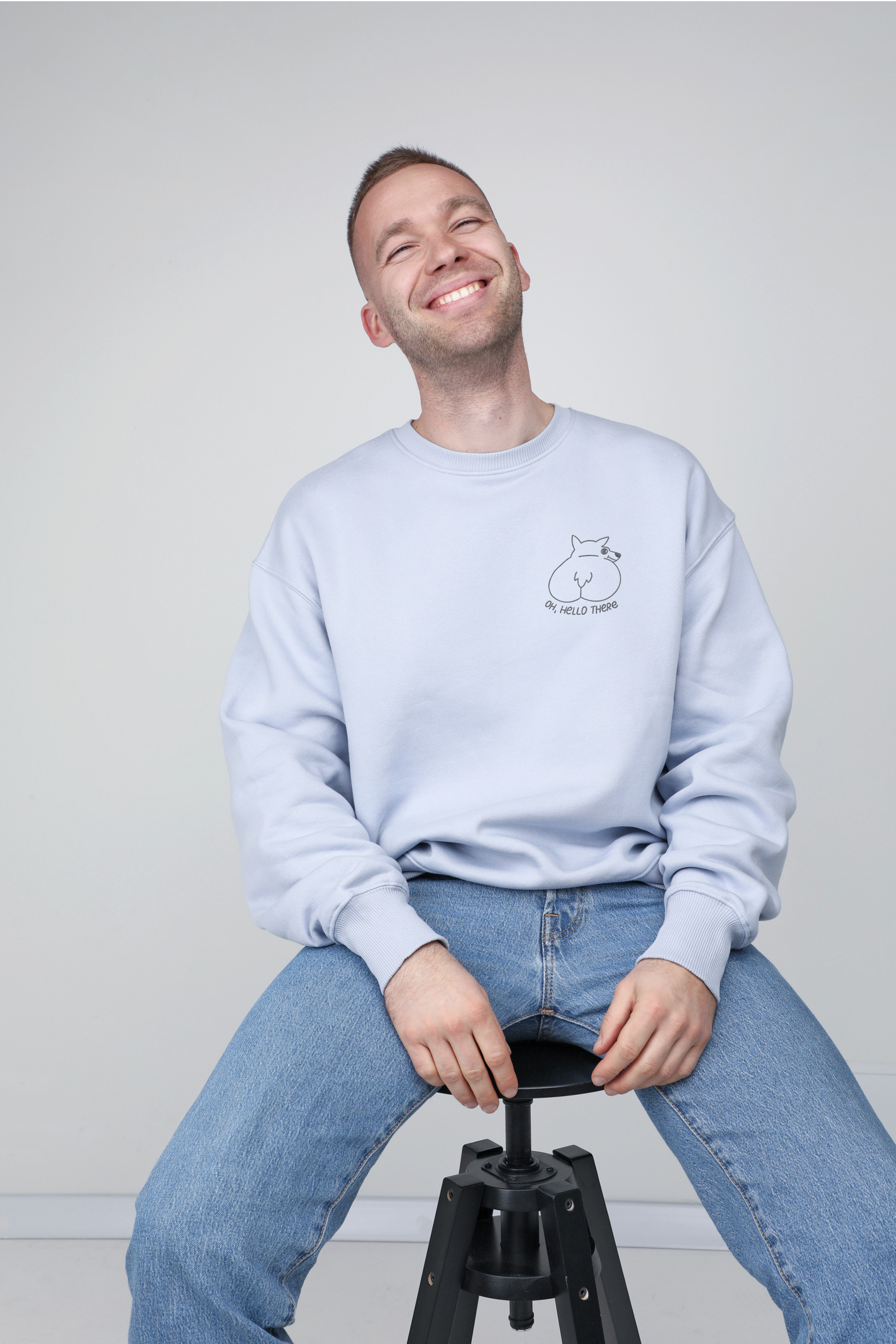 Oh, hello there! | Crew neck sweatshirt with embroidered dog. Oversize fit | Unisex - premium dog goods handmade in Europe by animalistus