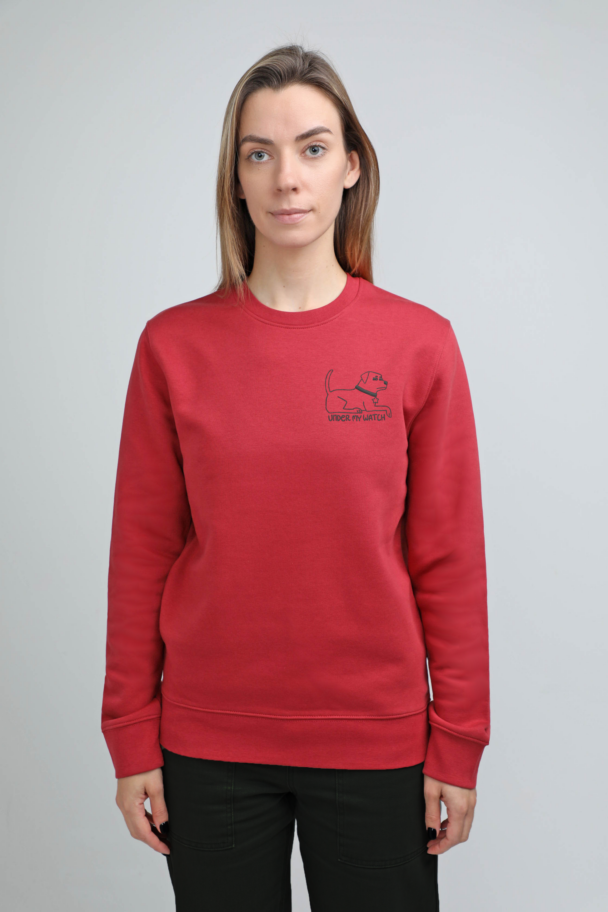 Under my watch | Crew neck sweatshirt with embroidered dog. Regular fit | Unisex - premium dog goods handmade in Europe by animalistus