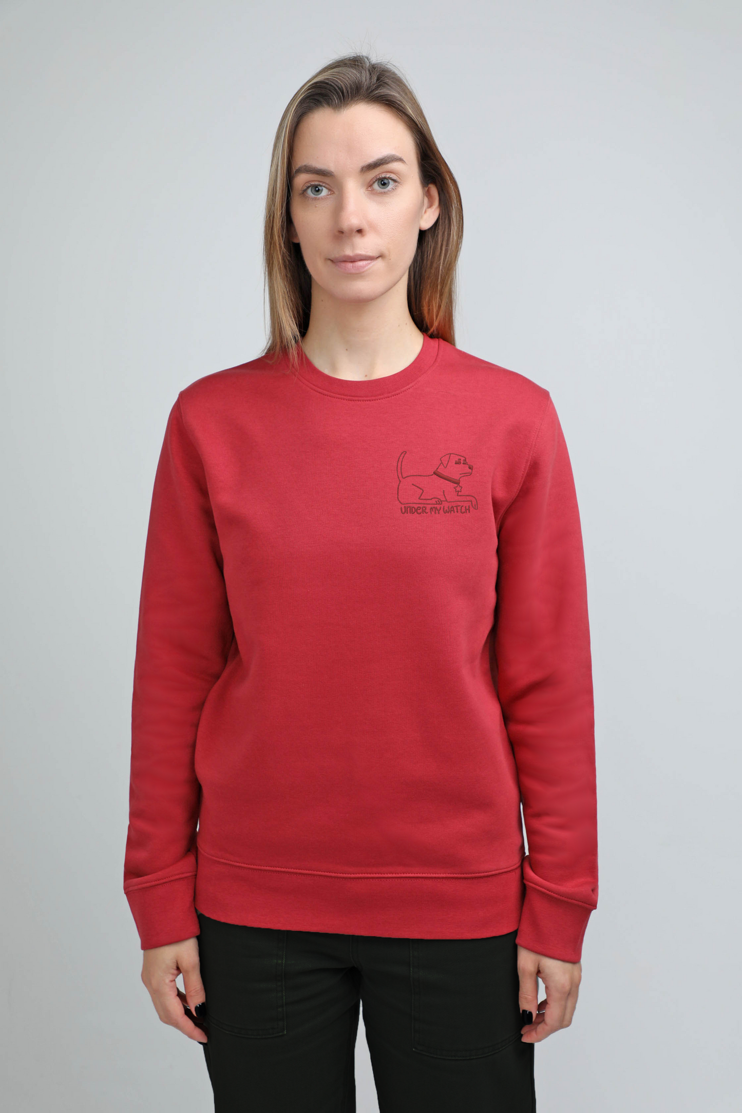 S available only | Under my watch | Crew neck sweatshirt with embroidered dog. Regular fit | Unisex by My Wild Other