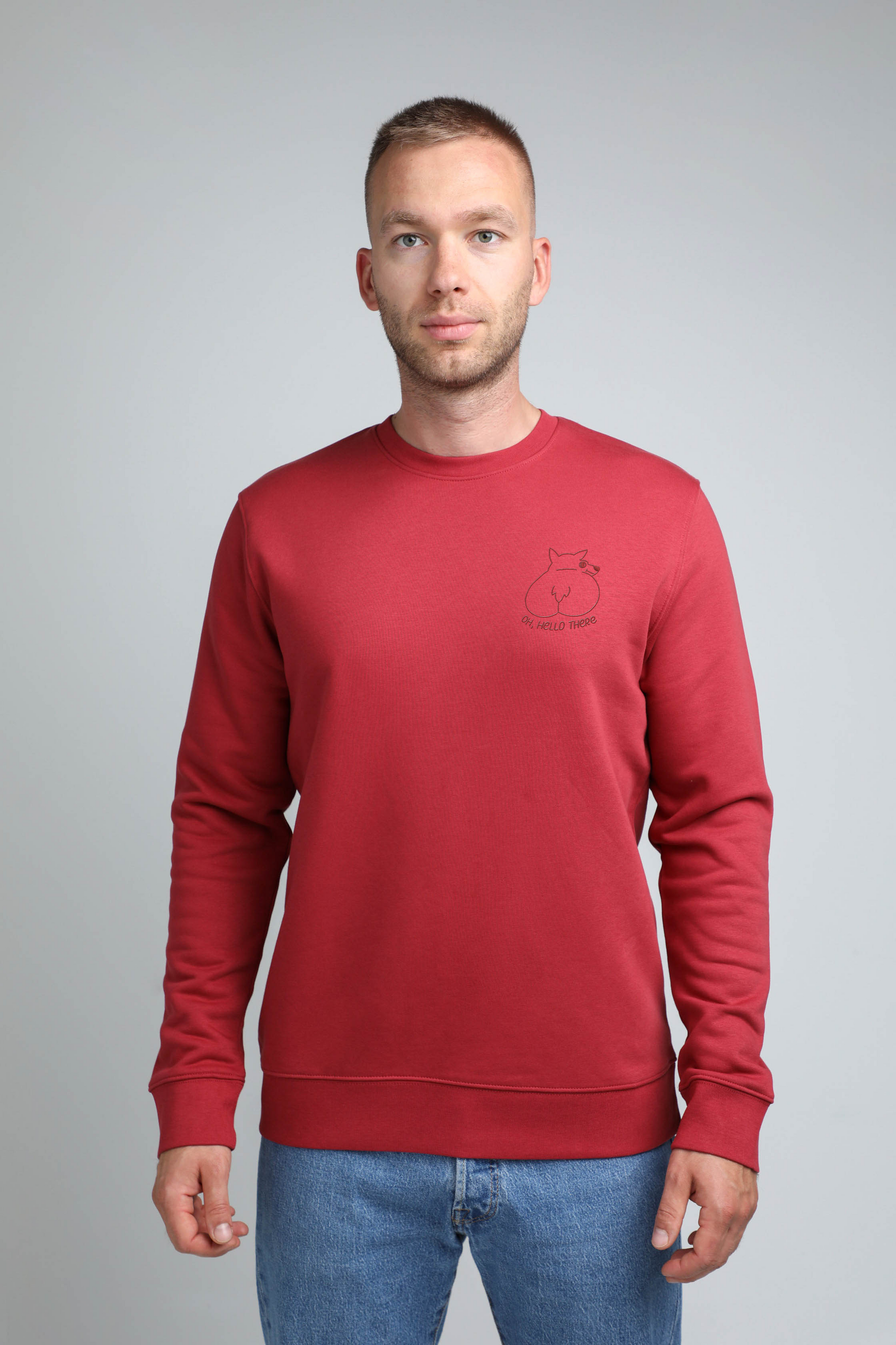 S available only | Oh, hello there! | Crew neck sweatshirt with embroidered dog. Regular fit | Unisex - premium dog goods handmade in Europe by animalistus