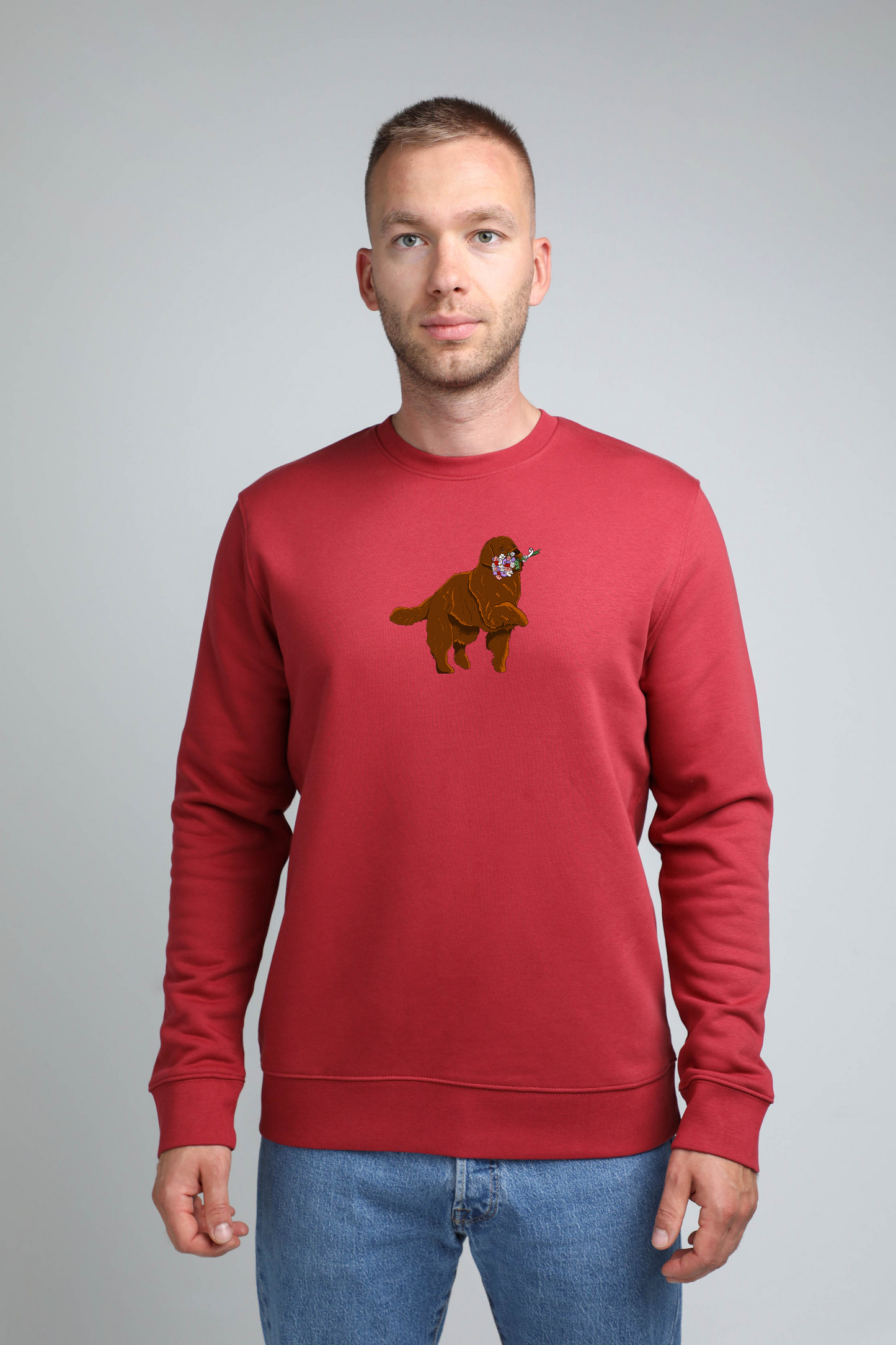 Giant dog with flowers | Crew neck sweatshirt with dog. Regular fit | Unisex - premium dog goods handmade in Europe by animalistus