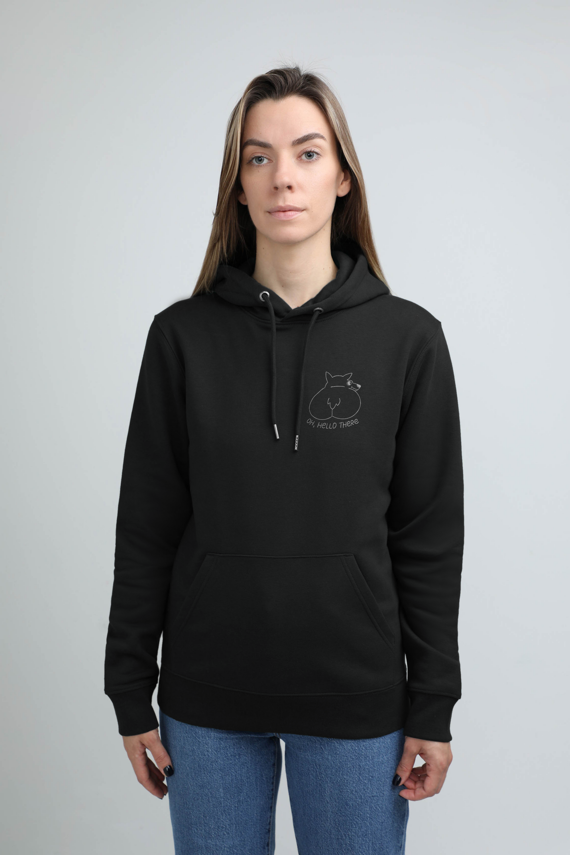 Oh, hello there! | Hoodie with embroidered dog. Regular fit | Unisex - premium dog goods handmade in Europe by animalistus