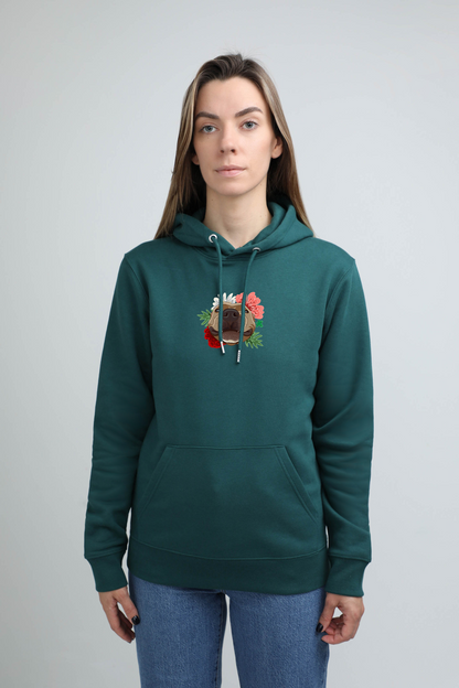 Serious dog with flowers | Hoodie with dog. Regular fit | Unisex | animalistus
