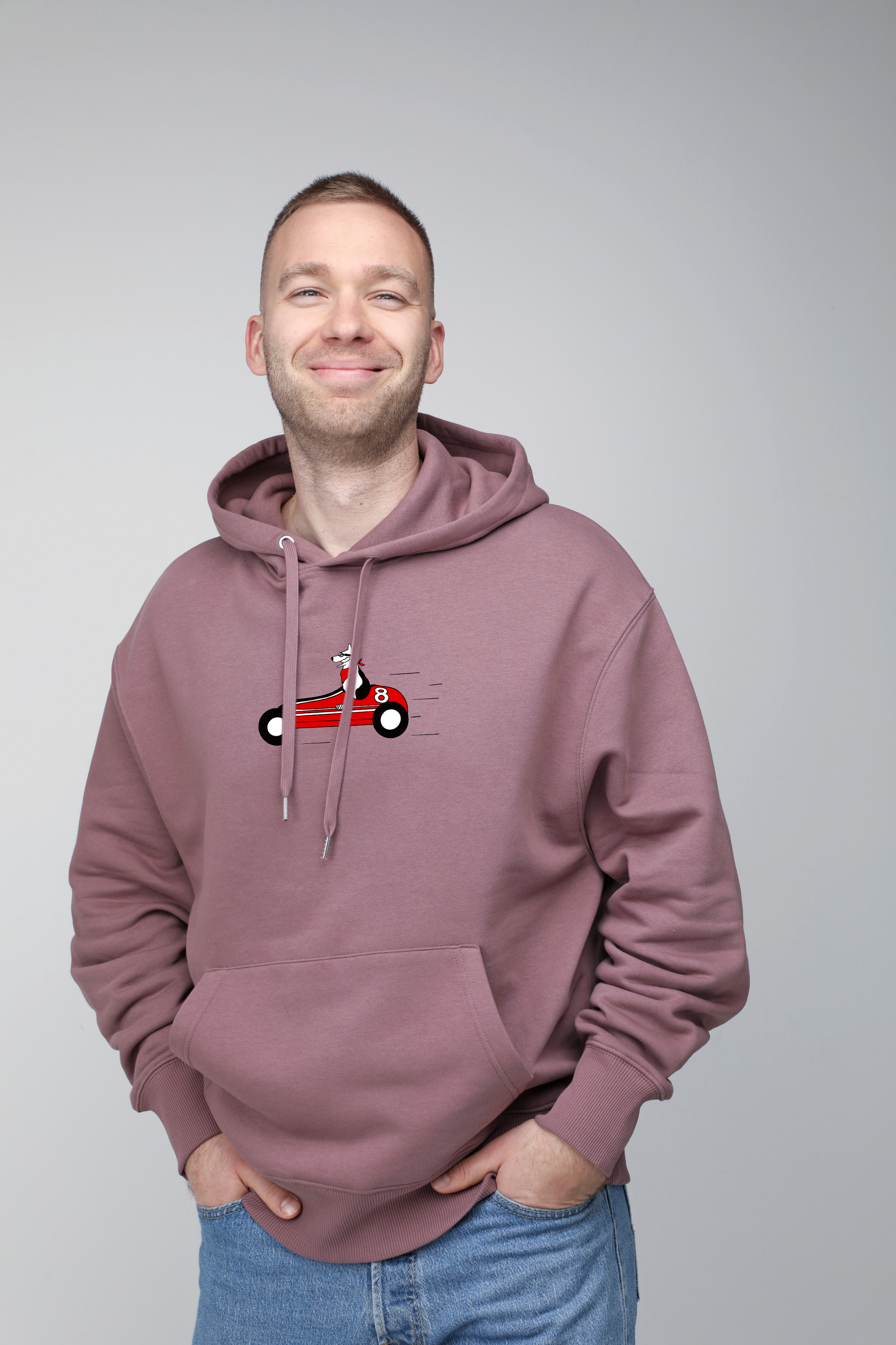 Retro racer dog | Hoodie with dog. Oversize fit | Unisex - premium dog goods handmade in Europe by animalistus