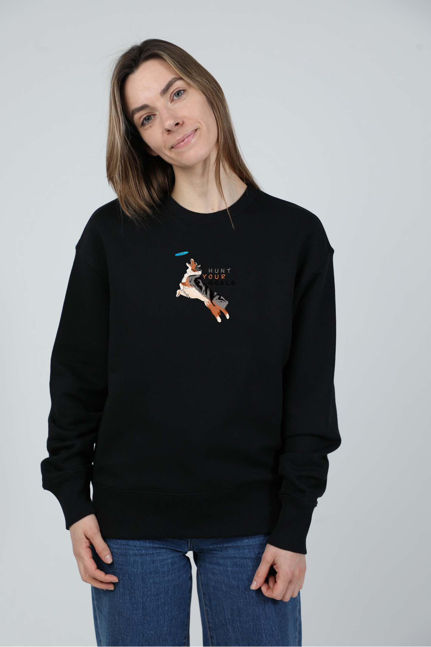 Hunt your goals | Crew neck sweatshirt with dog. Oversize fit | Unisex