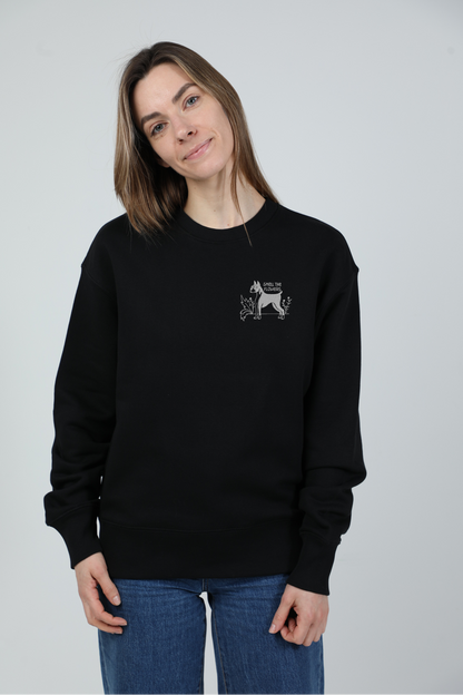 Smell the flowers | Crew neck sweatshirt with embroidered dog. Oversize fit | Unisex