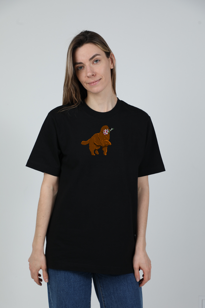 Giant dog with flowers | Storo audinio, oversized marškinėliai su šuniu | Unisex