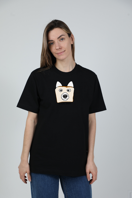 Pure-bred dog | Storo audinio, oversized marškinėliai su šuniu | Unisex