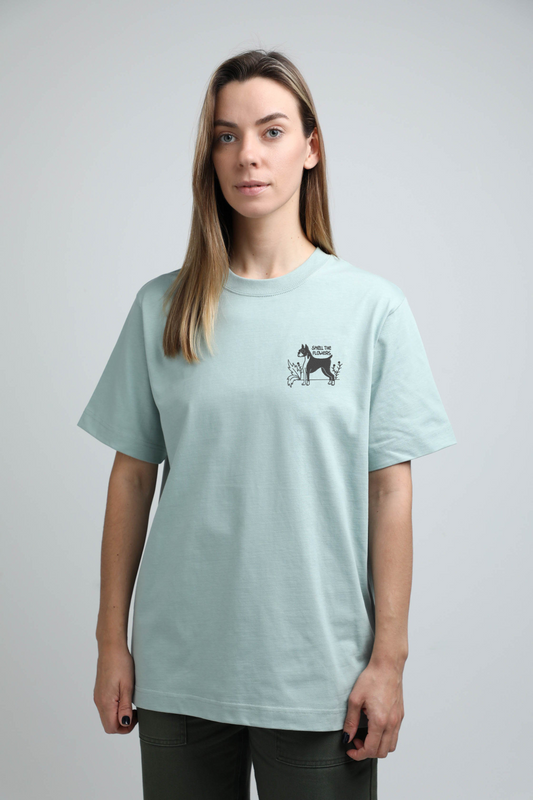 Smell the flowers | Heavyweight T-Shirt with embroidered dog. Oversized | Unisex by My Wild Other