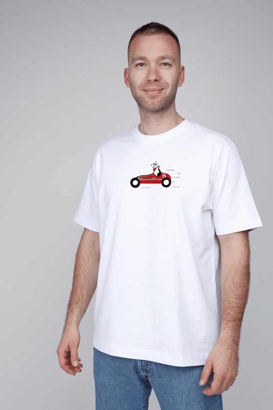 Retro racer dog | Heavyweight T-Shirt with dog. Oversized | Unisex - premium dog goods handmade in Europe by animalistus