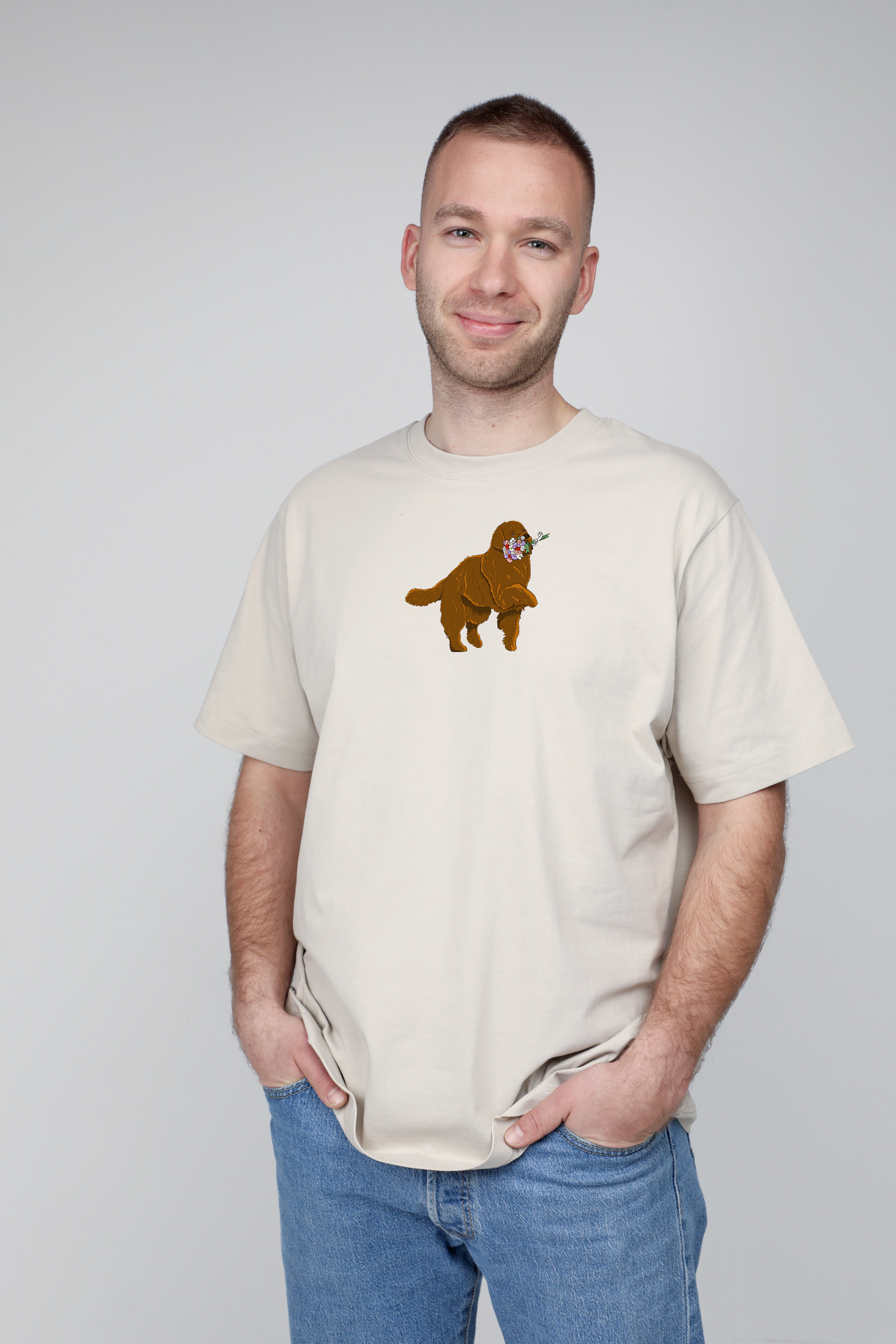 Giant dog with flowers | Heavyweight T-Shirt with dog. Oversized | Unisex by My Wild Other