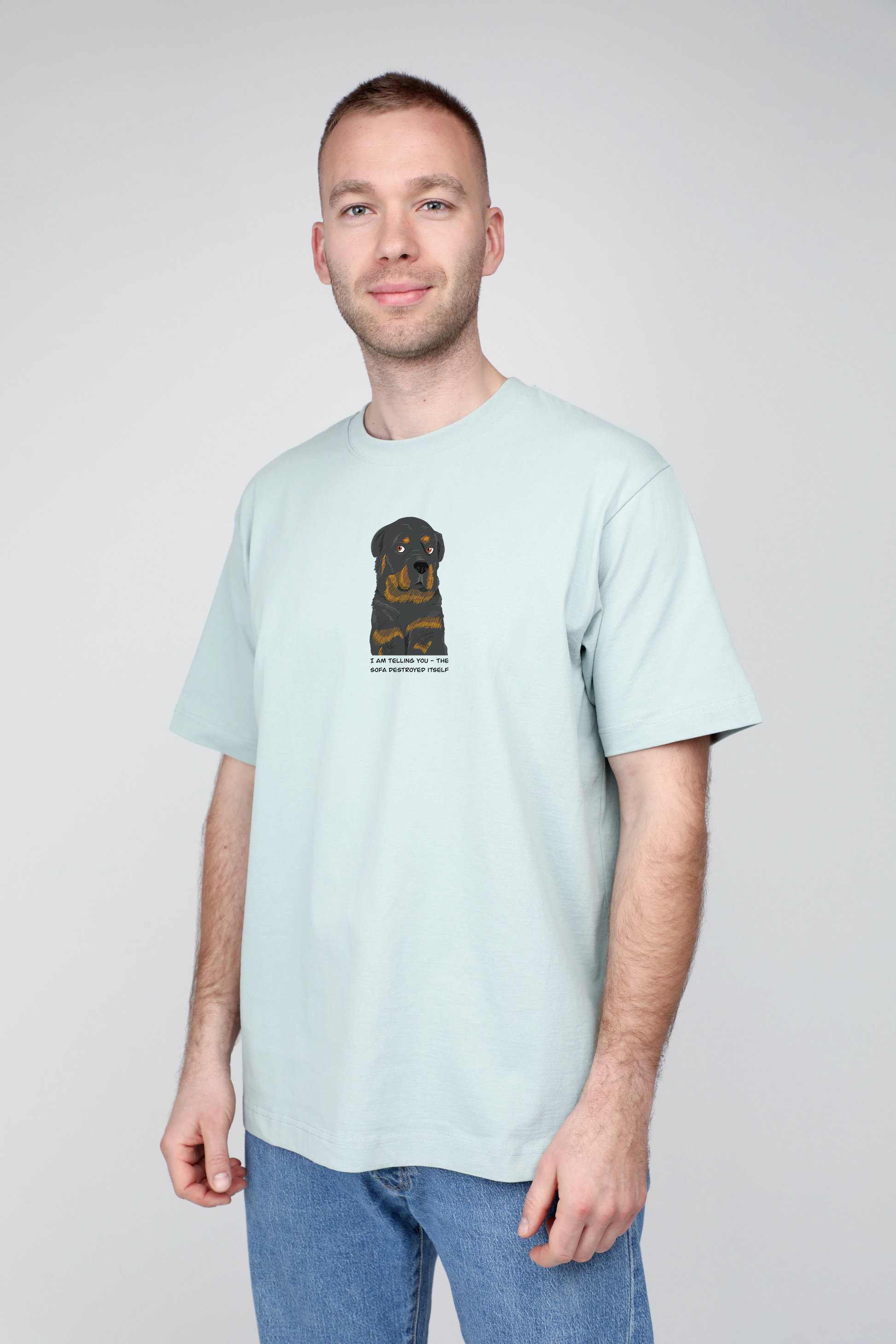 Sofa destroyer dog | Heavyweight T-Shirt with dog. Oversized | Unisex | animalistus