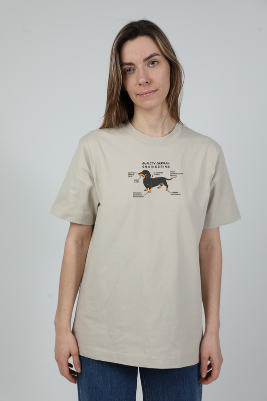 Automotive dog | Storo audinio, oversized marškinėliai su šuniu | Unisex